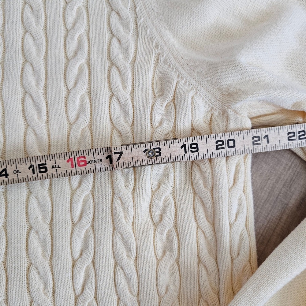 Karen Scott Womens XL Cream Ivory 100% Cotton Cable Knit Quarter Zip Sweater - Picture 3 of 6